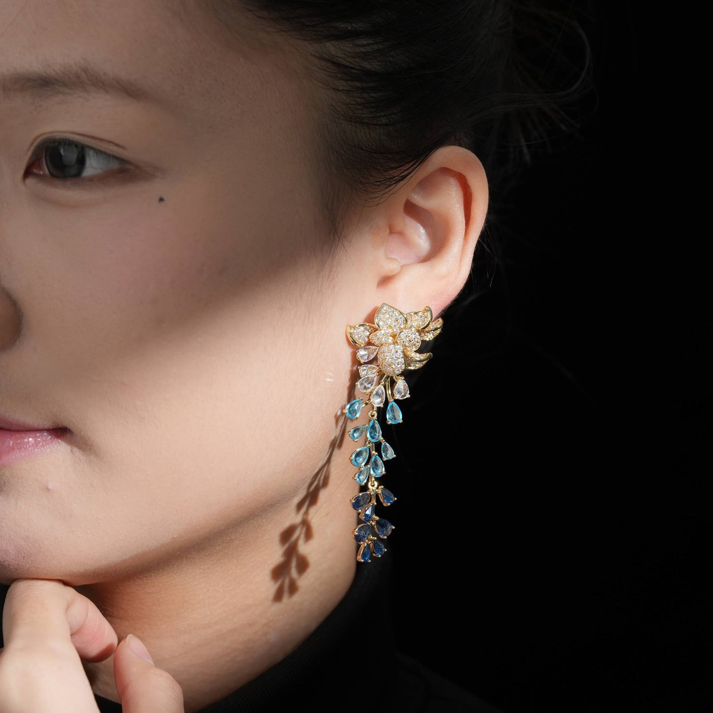 Ombre Petal Cascade Silver Earrings