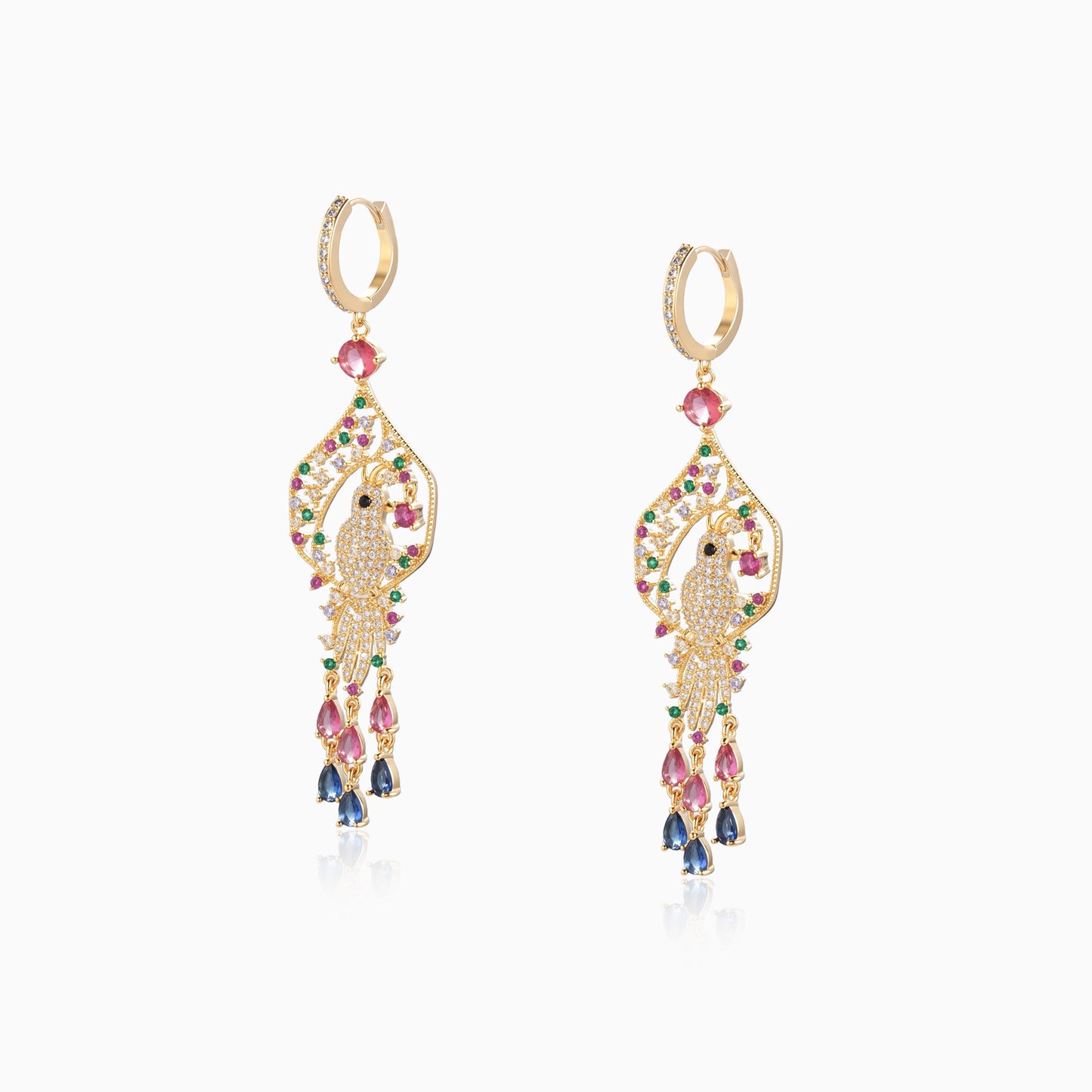 Ornate Parrot Drop Earrings