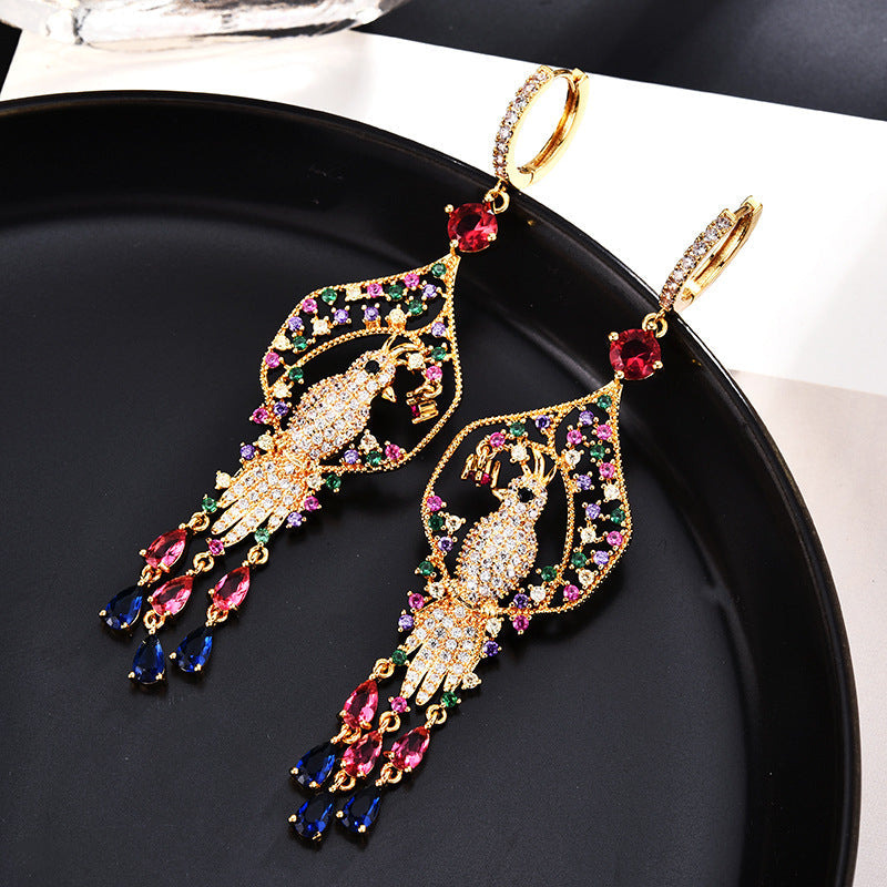 Ornate Parrot Drop Earrings