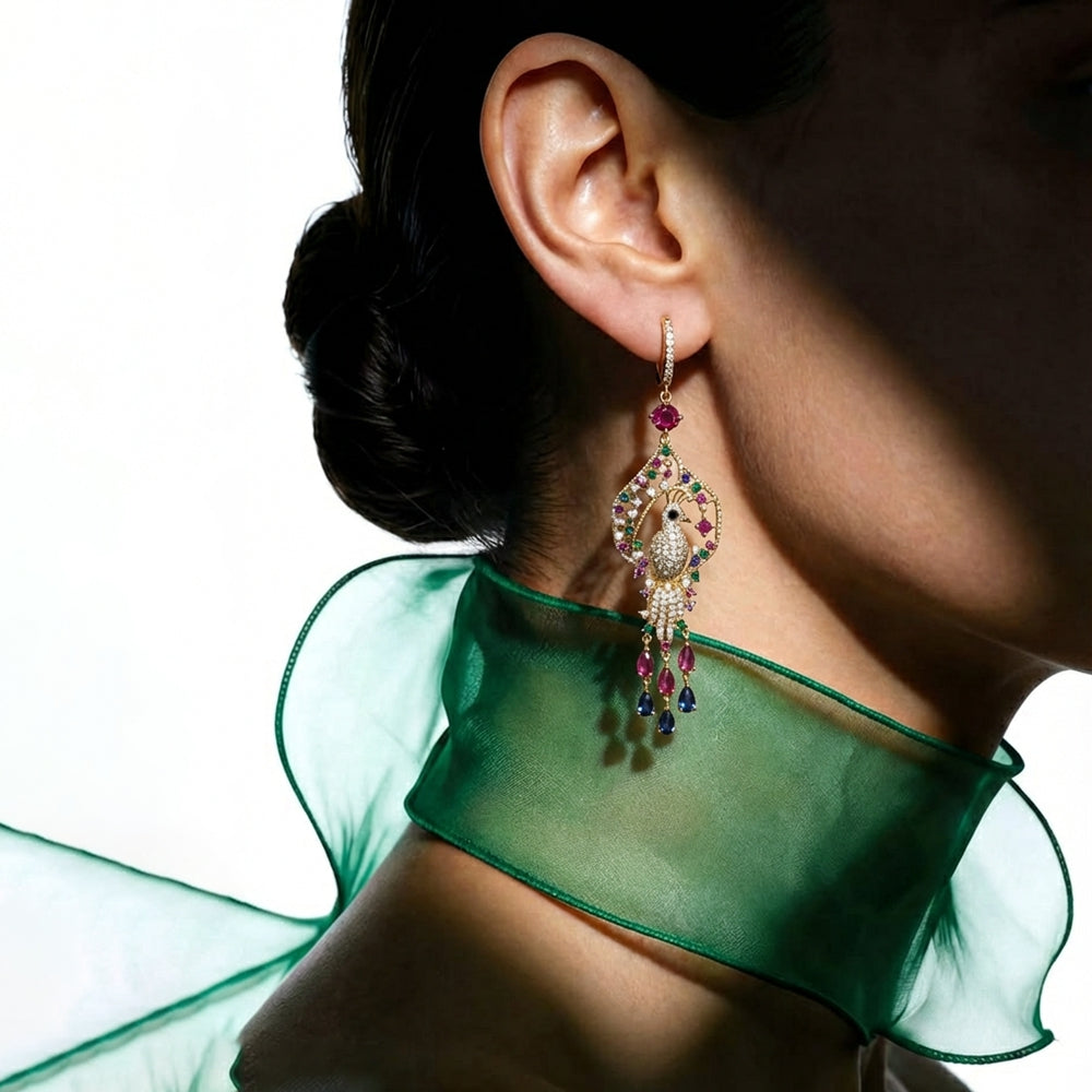 Ornate Parrot Drop Earrings