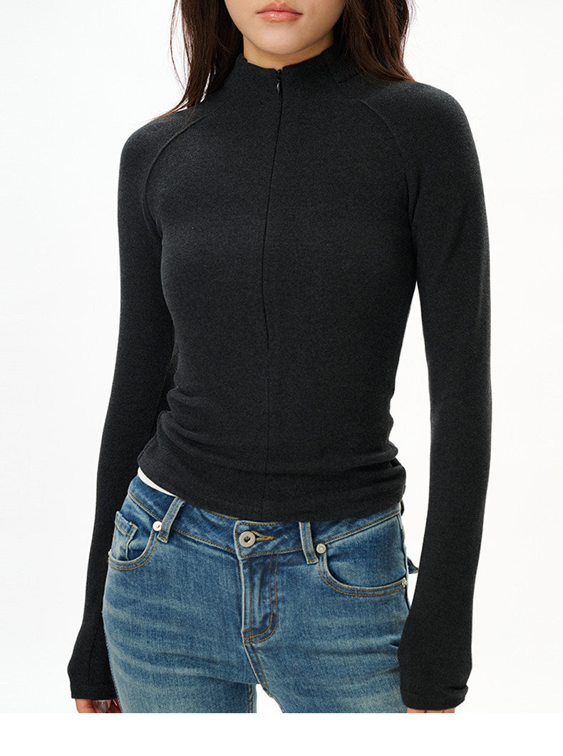 Slim Fit Mock Neck Zip-Up Top