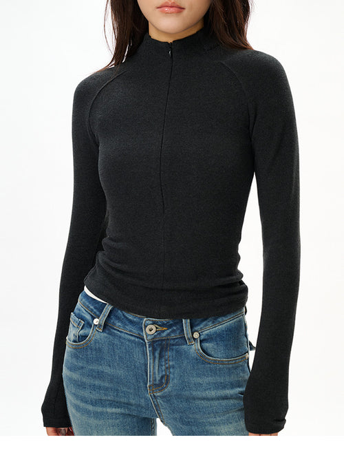 Slim Fit Mock Neck Zip-Up Top