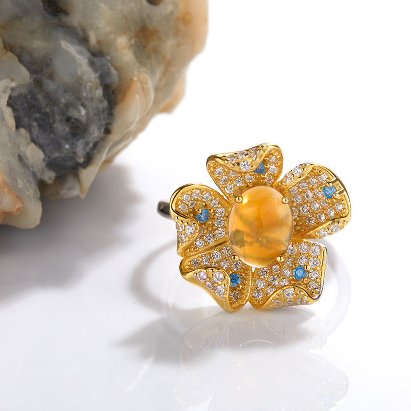 Floral Gemstone Halo Ring