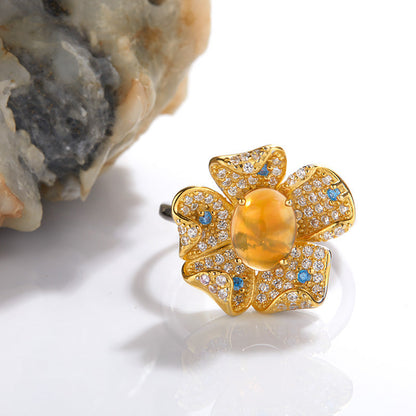 Floral Gemstone Halo Ring