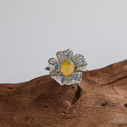 Floral Gemstone Halo Ring