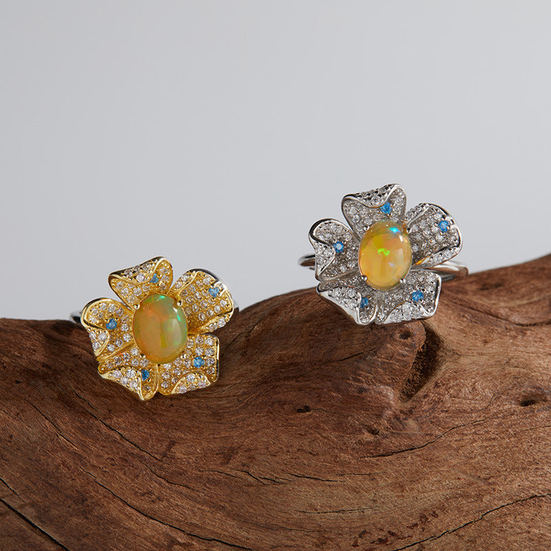 Floral Gemstone Halo Ring