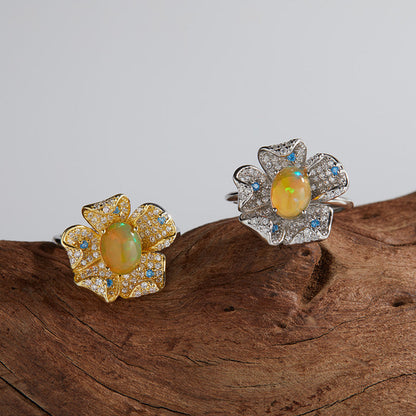 Floral Gemstone Halo Ring