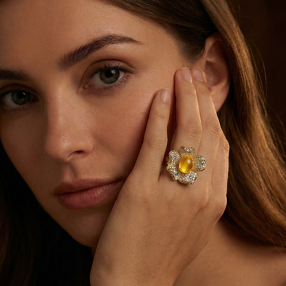 Floral Gemstone Halo Ring