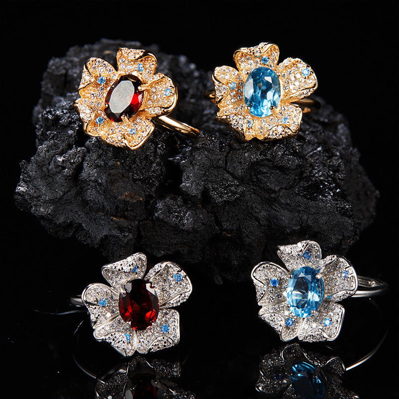 Floral Gemstone Halo Ring