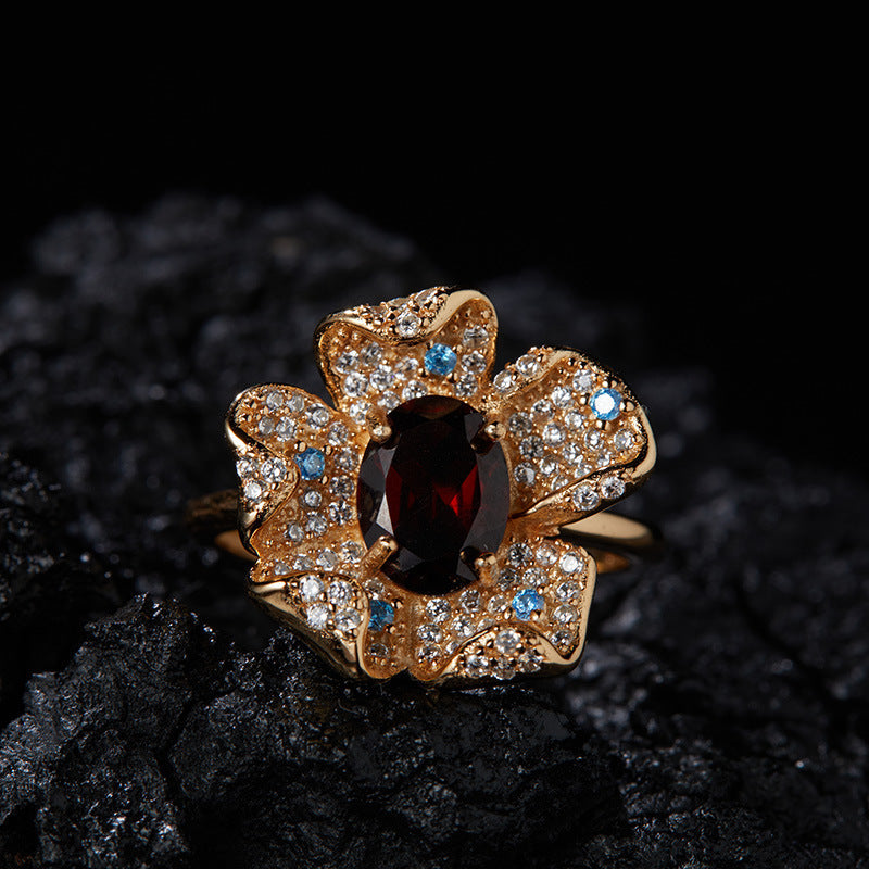 Floral Gemstone Halo Ring