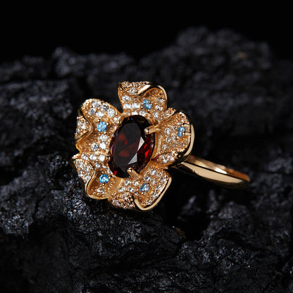 Floral Gemstone Halo Ring