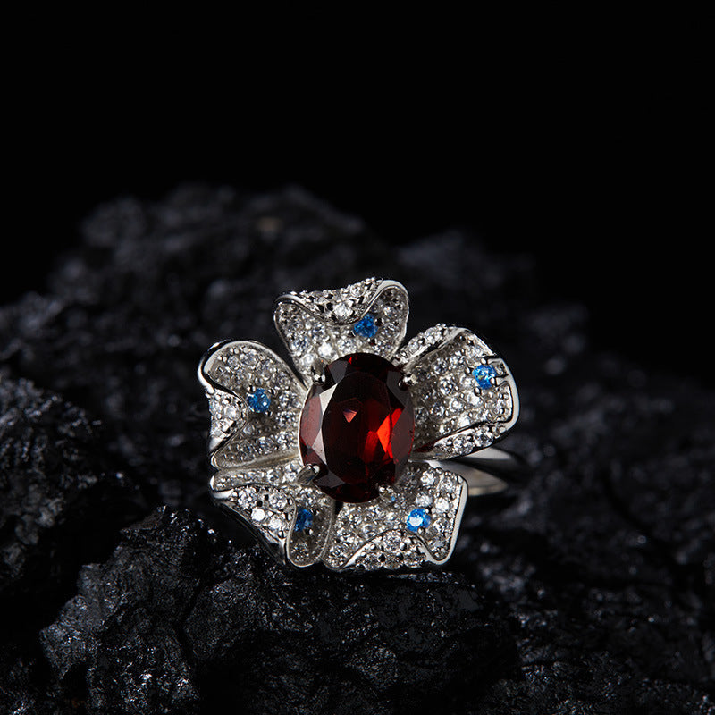 Floral Gemstone Halo Ring