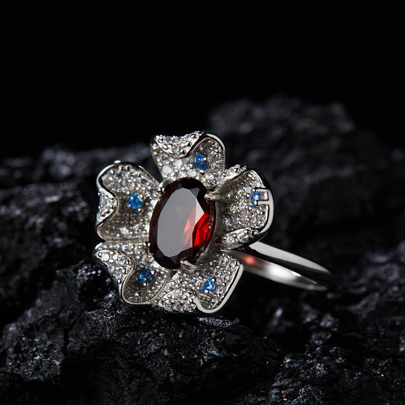 Floral Gemstone Halo Ring