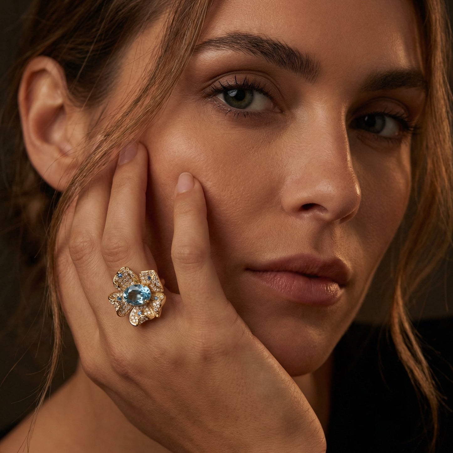 Floral Gemstone Halo Ring
