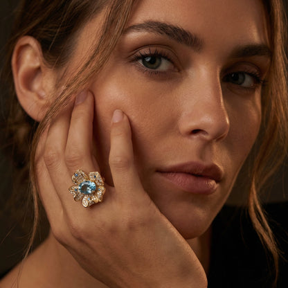 Floral Gemstone Halo Ring