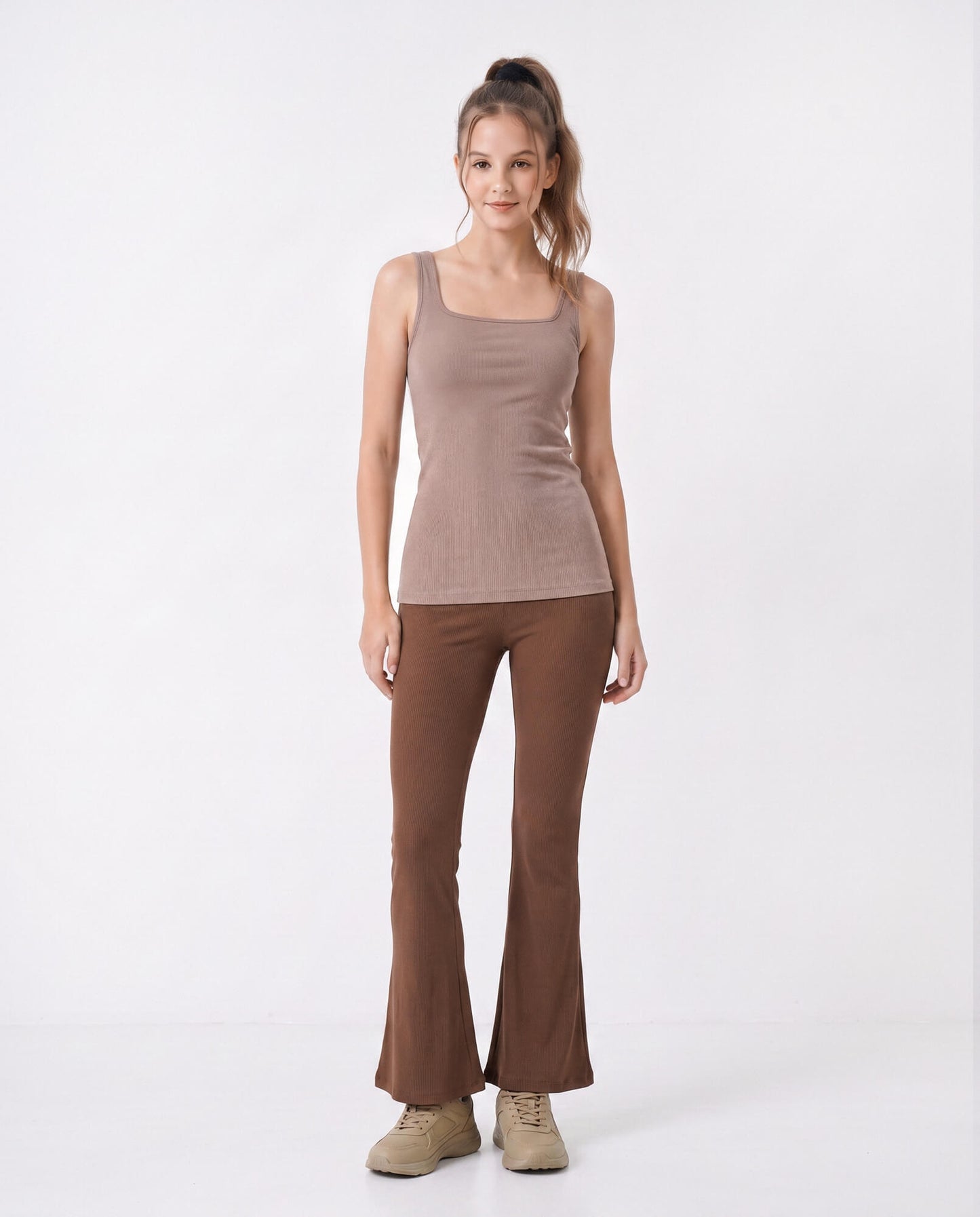 Ribbed Square Neck Built-In Bra Tank Top