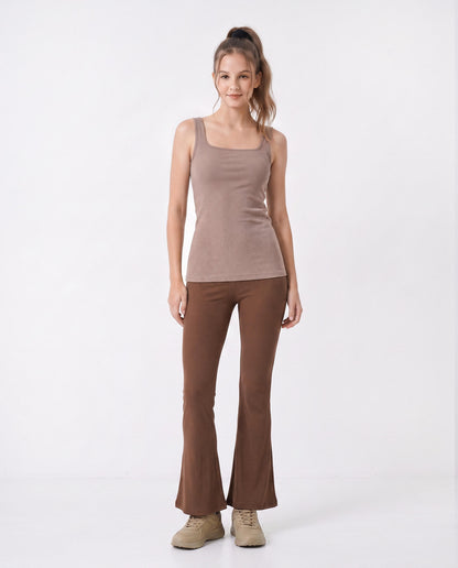 Ribbed Square Neck Built-In Bra Tank Top