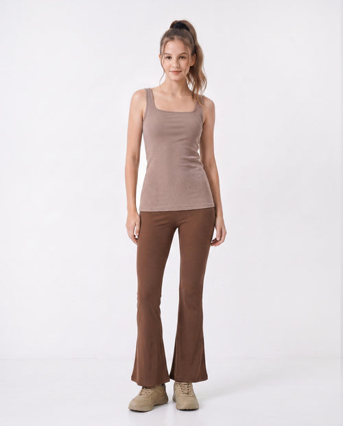 Ribbed Square Neck Built-In Bra Tank Top