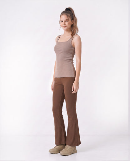 Ribbed Square Neck Built-In Bra Tank Top