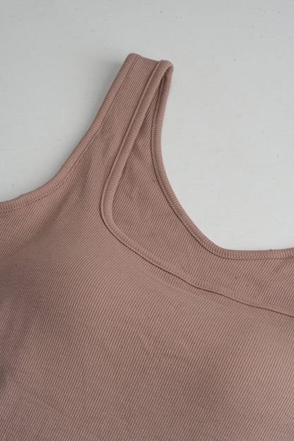 Ribbed Square Neck Built-In Bra Tank Top