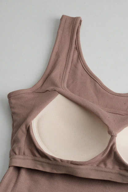 Ribbed Square Neck Built-In Bra Tank Top