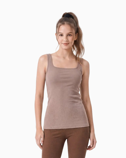 Ribbed Square Neck Built-In Bra Tank Top