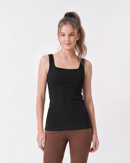 Ribbed Square Neck Built-In Bra Tank Top