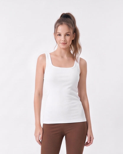 Ribbed Square Neck Built-In Bra Tank Top