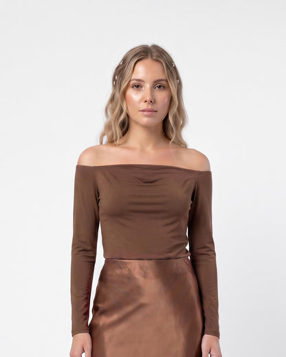 Off-Shoulder Long Sleeve Fitted Top