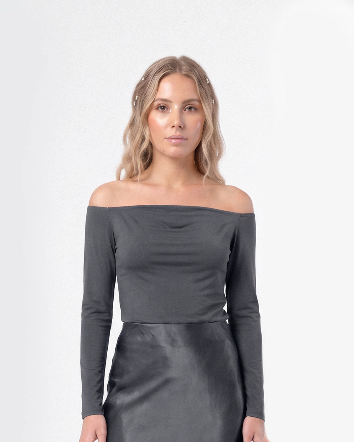 Off-Shoulder Long Sleeve Fitted Top