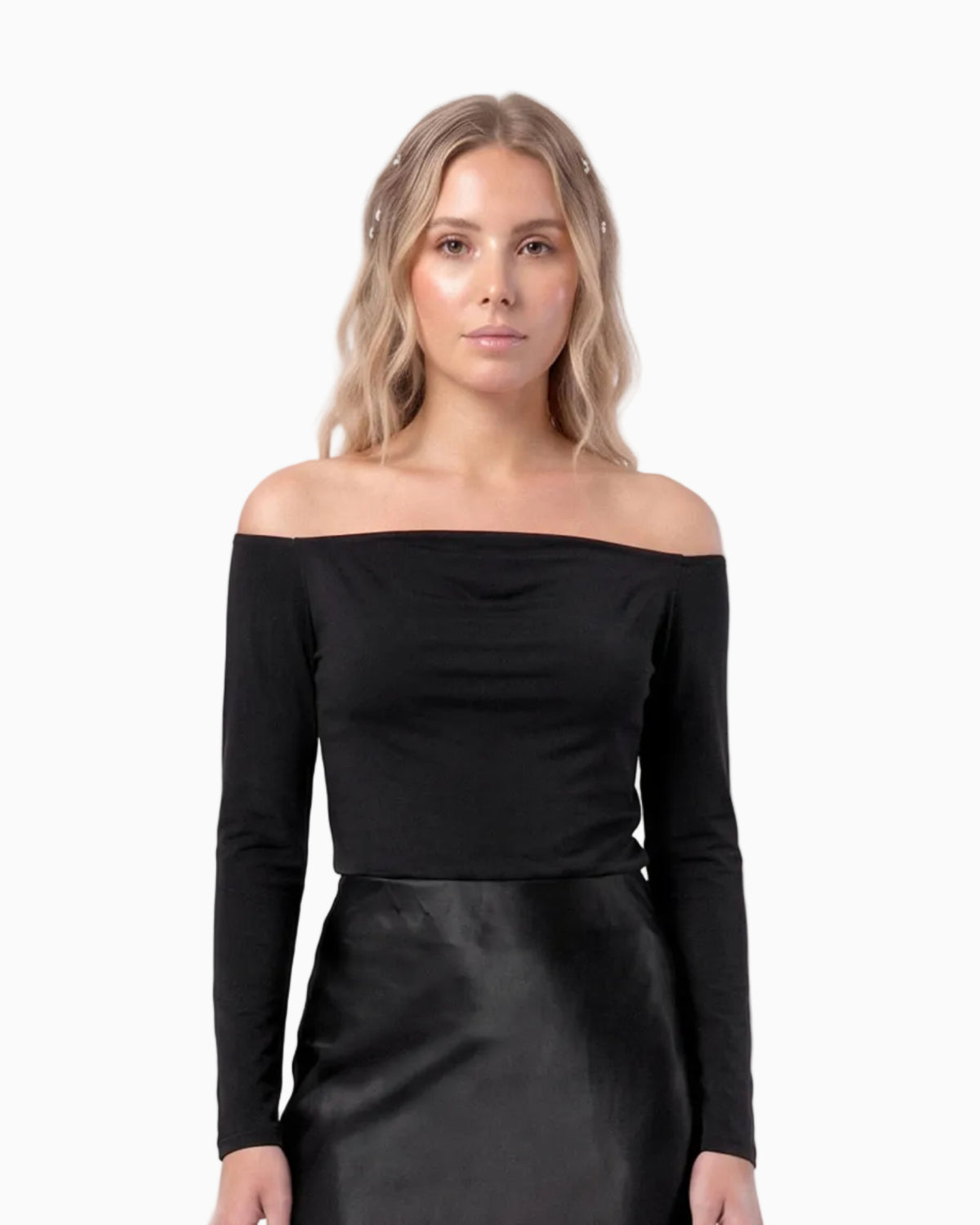 Off-Shoulder Long Sleeve Fitted Top