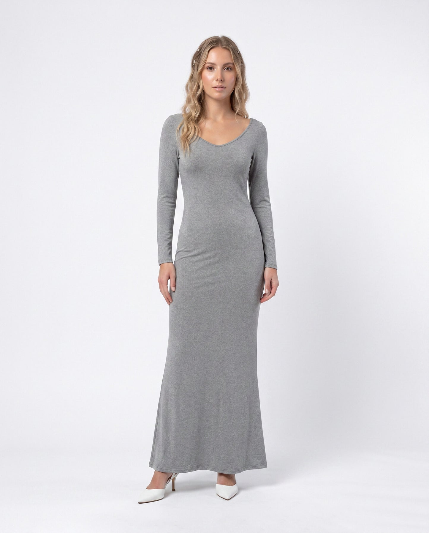 Elegant V-Neck Long Sleeve Maxi Dress