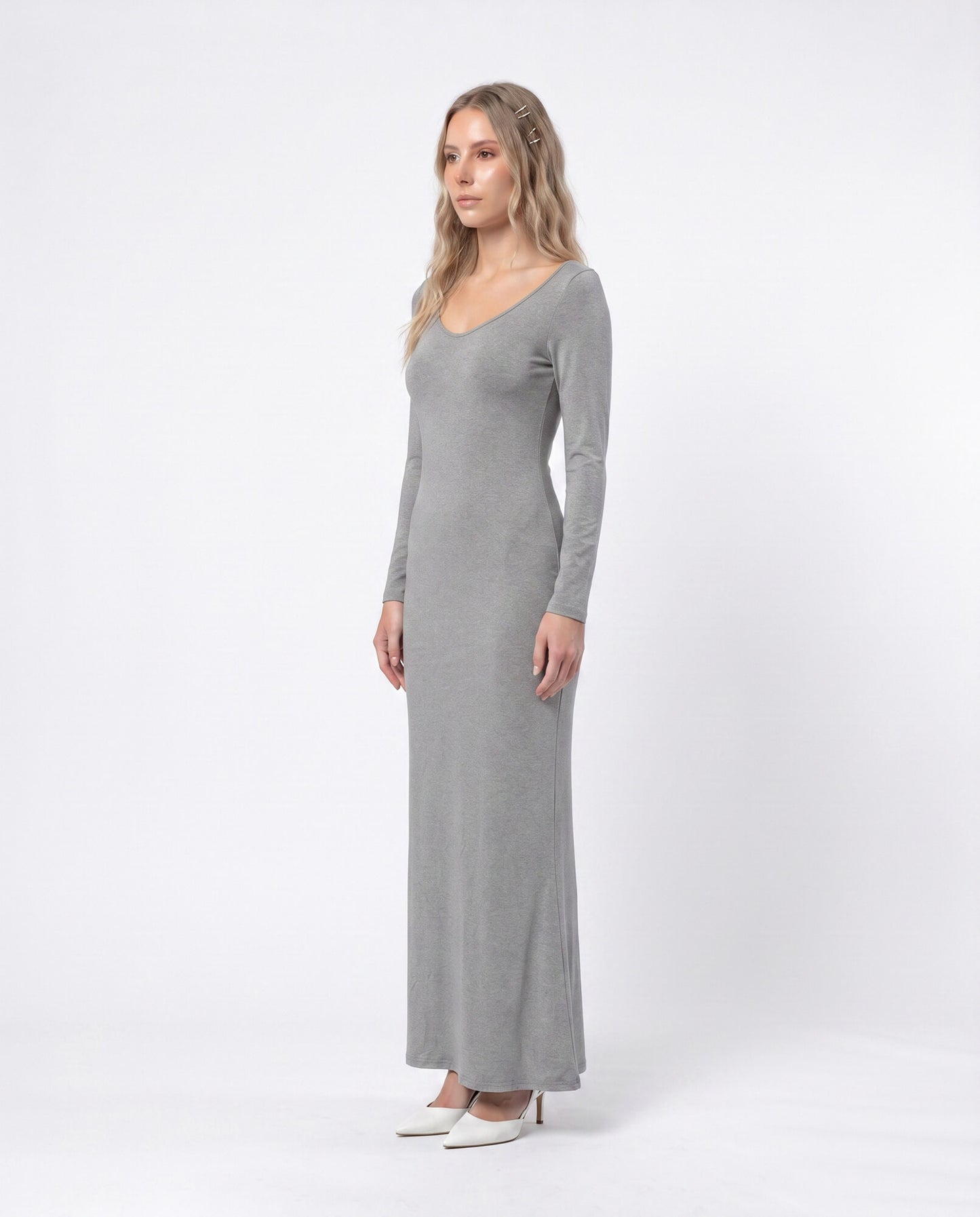Elegant V-Neck Long Sleeve Maxi Dress