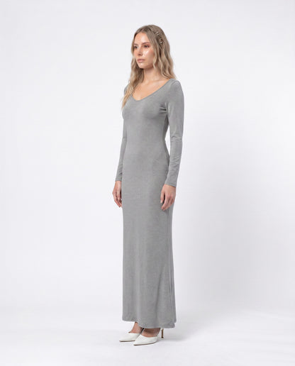 Elegant V-Neck Long Sleeve Maxi Dress