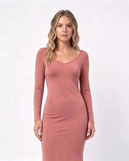 Elegant V-Neck Long Sleeve Maxi Dress