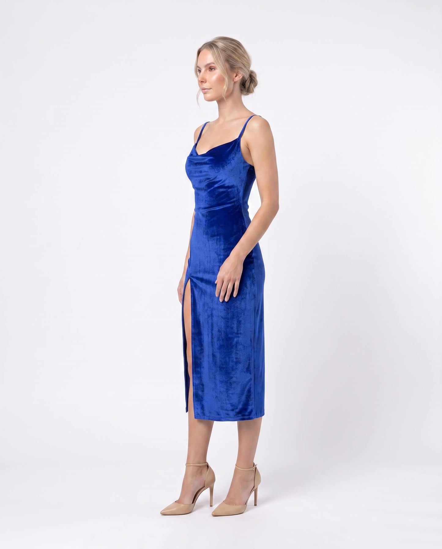 Cowl Neck Satin-Inspired Maxi Dress