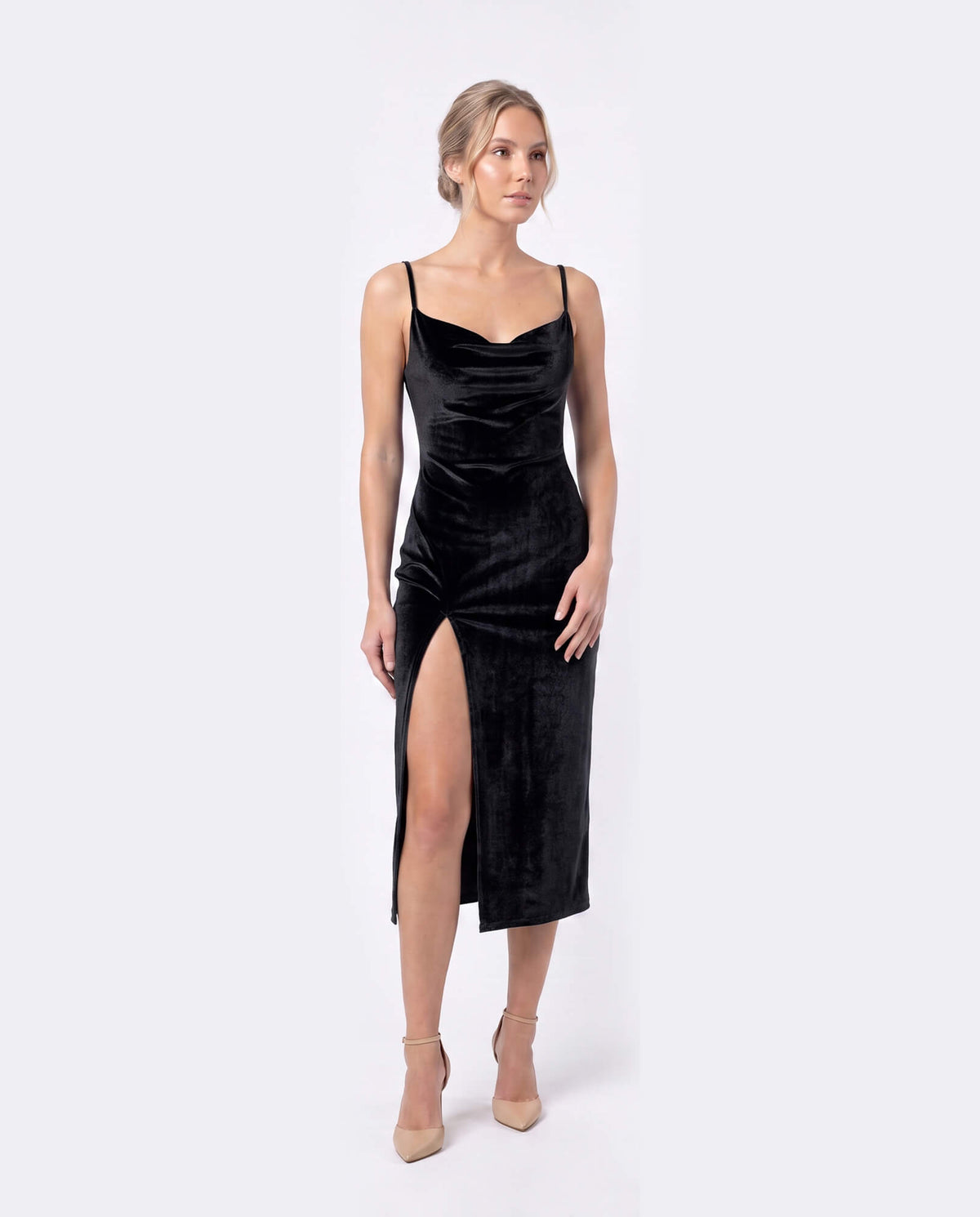 Cowl Neck Satin-Inspired Maxi Dress