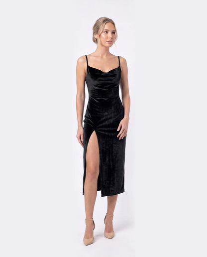 Cowl Neck Satin-Inspired Maxi Dress