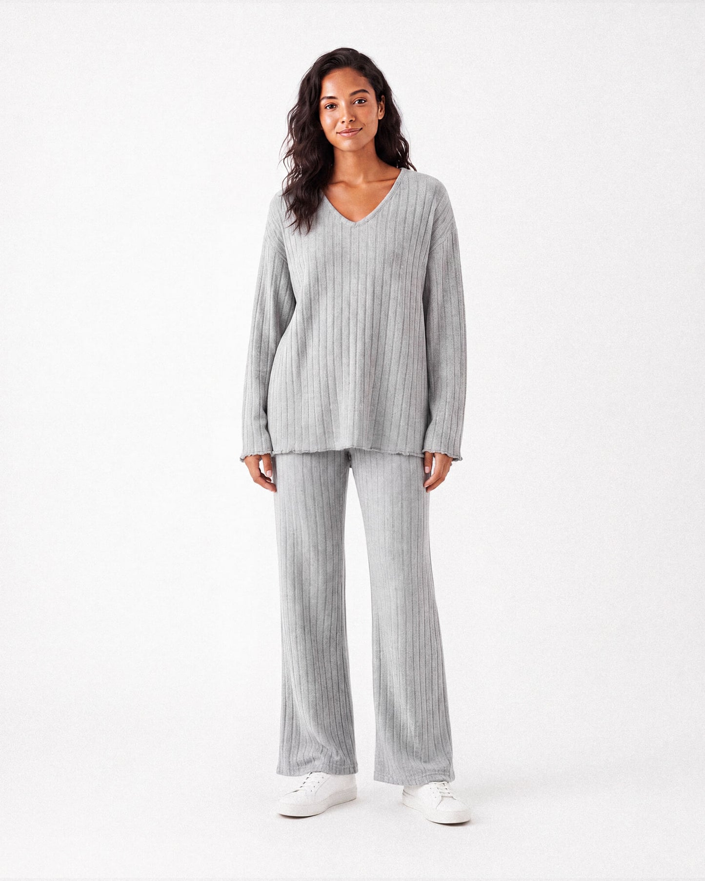 Ribbed V-Neck Lounge Set