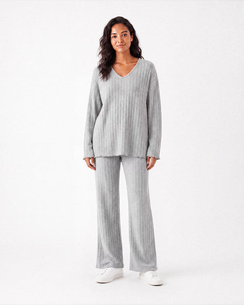 Ribbed V-Neck Lounge Set