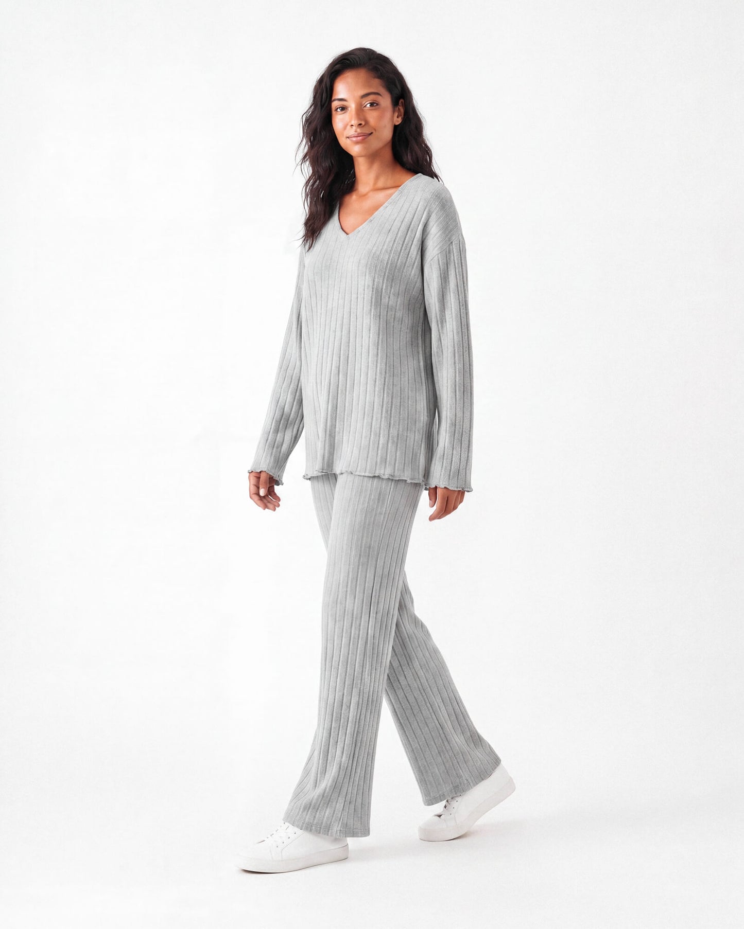 Ribbed V-Neck Lounge Set