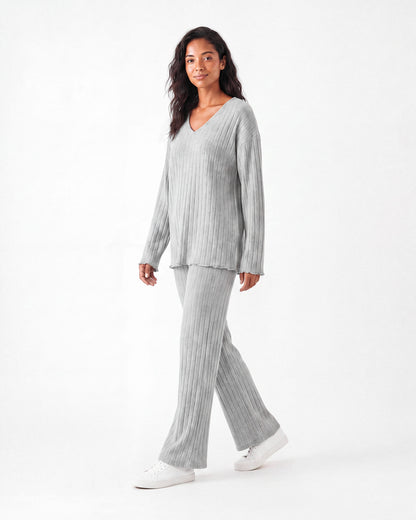 Ribbed V-Neck Lounge Set