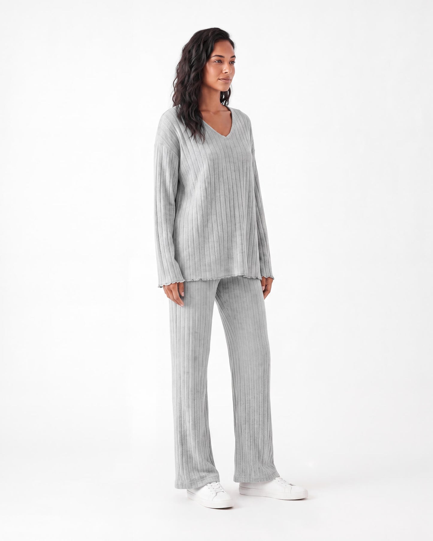 Ribbed V-Neck Lounge Set