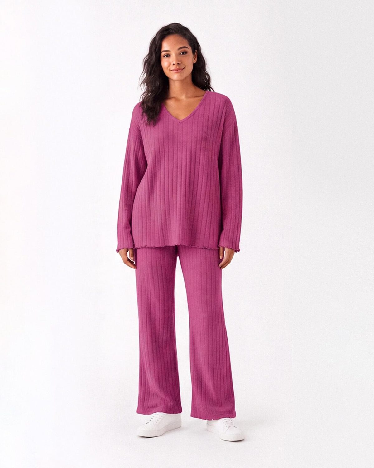 Ribbed V-Neck Lounge Set