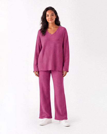 Ribbed V-Neck Lounge Set