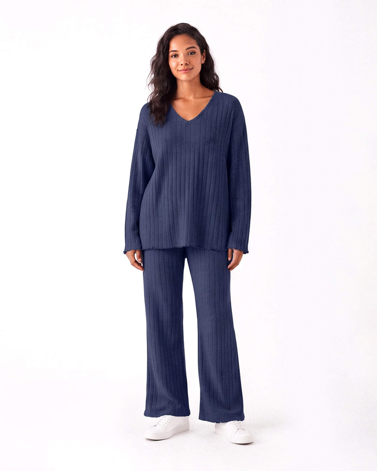 Ribbed V-Neck Lounge Set