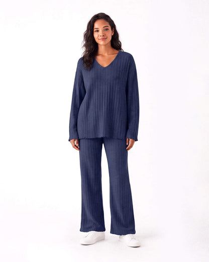 Ribbed V-Neck Lounge Set