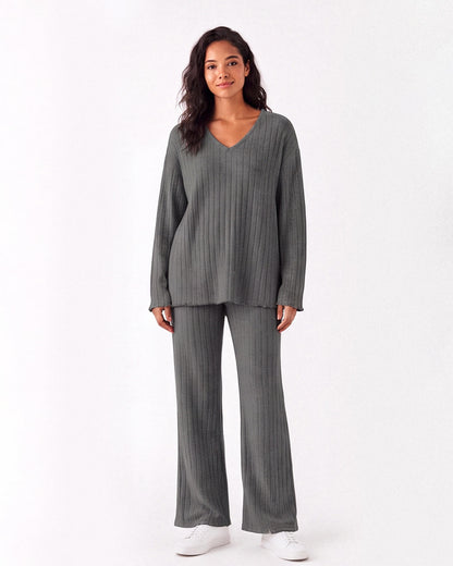 Ribbed V-Neck Lounge Set