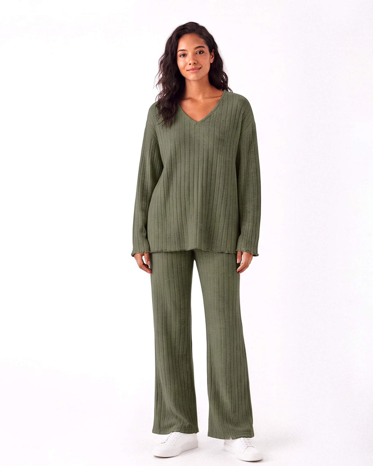 Ribbed V-Neck Lounge Set