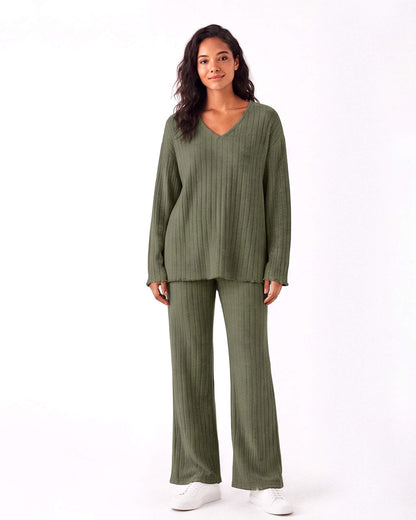 Ribbed V-Neck Lounge Set